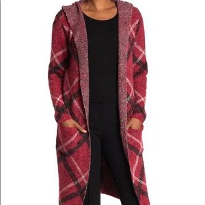 Knee length plaid wrap sweater